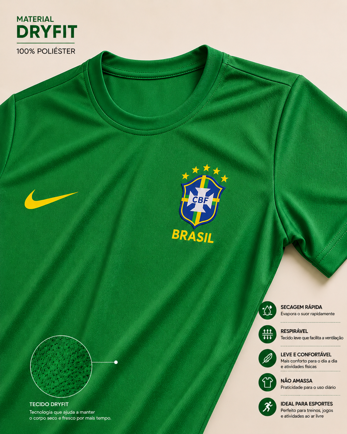 Camiseta Infantil Brasil Verde Estilo Seleção