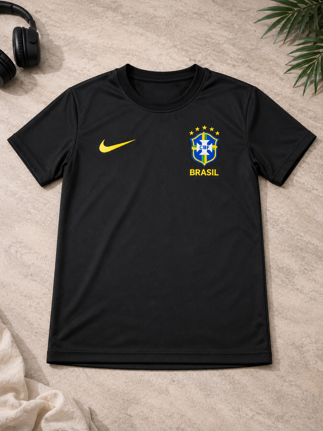 Camiseta Infantil Brasil Preta Estilo Seleção