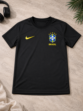 Camiseta Infantil Brasil Preta Estilo Seleção