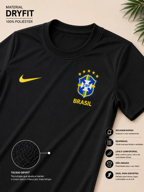 Camiseta Infantil Brasil Preta Estilo Seleção