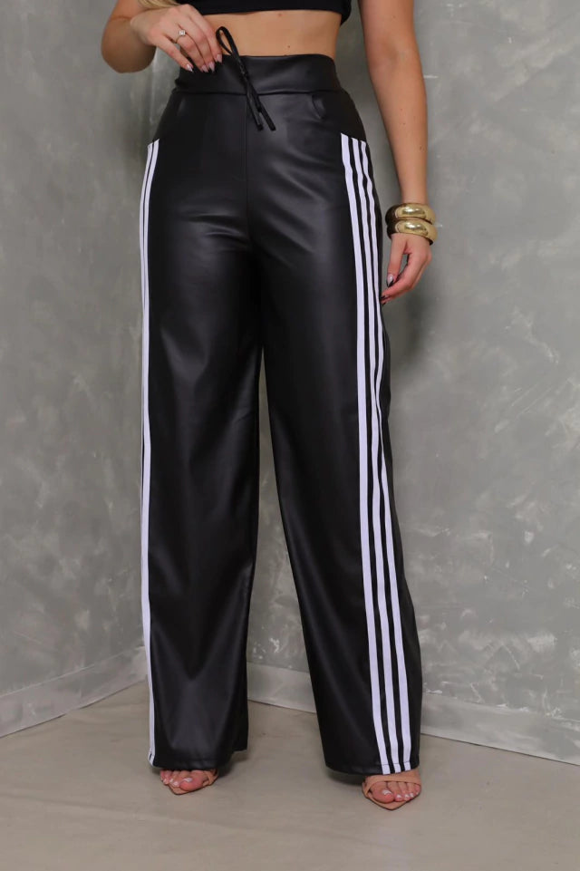 Calça Couro Fake Listrada